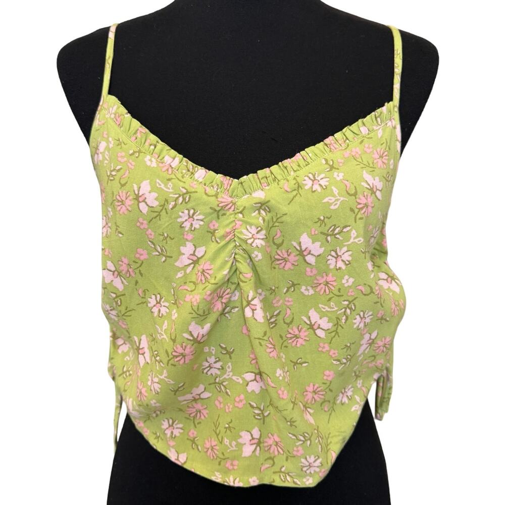 * New ABOUND ~ Green Floral Side Cinch Crop Tank Top Size XL 100% Floral Viscose